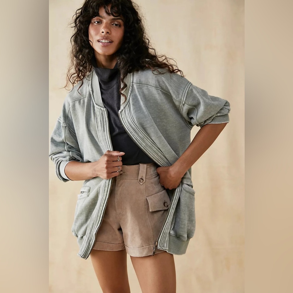 Free People - We The Free ROBBY BOMBER Jacket - Washed Army Green - Small